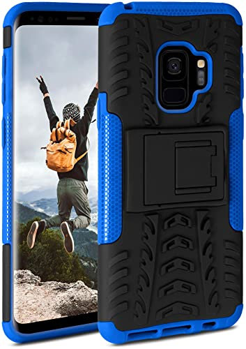 ONEFLOW Tank Case für Samsung Galaxy S9 Hülle Outdoor, stabile Panzerhülle mit Kamera und Display Schutz, sichere Handyhülle, TPU Handy Schutzhülle mit Ständer, Blau Schwarz