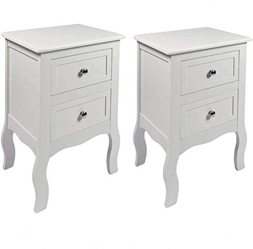 HYGRAD BUILT TO SURVIVE 2 x Chic White Wooden Free Standing Bedroom Bedside Table Unit Cabinet Nightstand 2 Drawers, White Bedside Table with Storage Cabinet, Wooden End Side Table Living Room