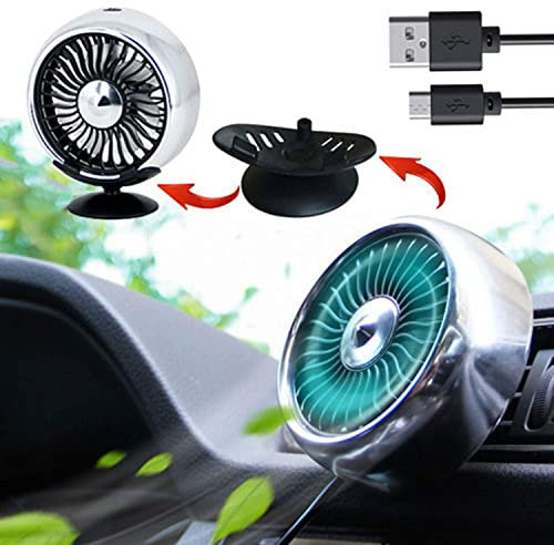 Kwak's Mini Ventilateur pour Voiture Grille d'aération du Ventilateur avec LED ABS Ventilateur Autocollant Support Ventilateur de Refroidissement, pour Le Bureau de la Maison de Voiture(Argent)