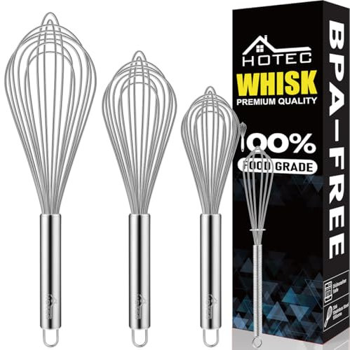 HOTEC Edelstahl Schneebesen Set, Küchen Schneebesen, BallonSchneebesen, Eierschlägel, Küchenutensilien zum Rühren, Schlagen und Verblenden