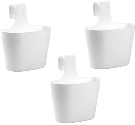 ENGELLAND 3 x Blumentopf zum Auf-Hängen, Geländertopf, Weiß, Hängetopf, Balkon-Kasten, oval, Übertopf, Pflanzkasten, mit Wasserspeicher/Wasserauffangschale, 2,8 Liter