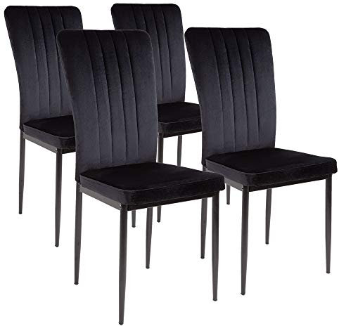 ALBATROS Esszimmerstühle mit Samt-Bezug 4er Set Modena, Schwarz - Stilvolles Vintage Design, Samt-Bezug, SGS geprüfter Polsterstuhl - Moderner Küchenstuhl, Stuhl Esszimmer oder Esstisch Stuhl