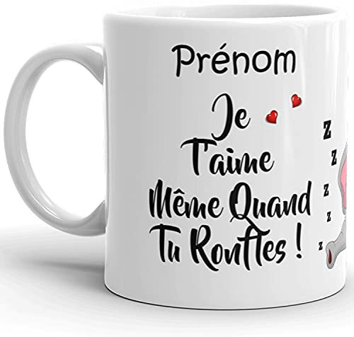 Générique Mug humour je t'aime quand tu ronfle éléphant personnalisable idée cadeau tasse drôle Noël Fête Anniversaire homme femme ami collègue famille