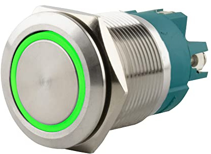 Drucktaster Ø22mm flach LED Ring grün -screw