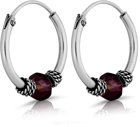 NKlaus Paar Ø 14mm Gothic Creolen lila Stein 1,5mm Bali 925 Sterling Silber Keltic 4364