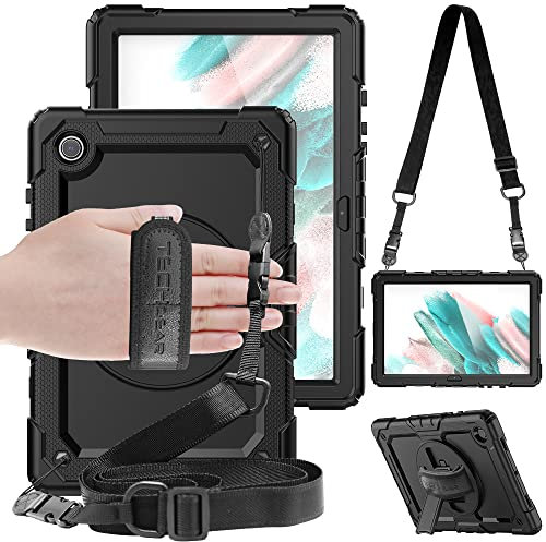 TECHGEAR Utility Hülle Kompatibel mit Samsung Galaxy Tab A8 10.5 (SM-X200/SM-X205) Robust Stoßfest Outdoor Schutzhülle mit 360 Grad Schwenkständer, Hand Schultergurt, Eingebaut Bildschirm -Schwarz