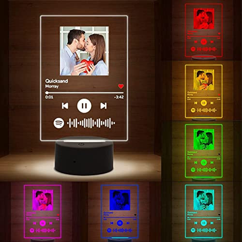 Personalisierte Spotify Nachtlicht mit Foto 7 Farben Nachtlampe Led Acryl Scannbar Musik Platte Selbst Gestalten Geschenk für Paare Freund Kinder Musikfan Zimmer Nachttisch Weihnachten Geburtstag