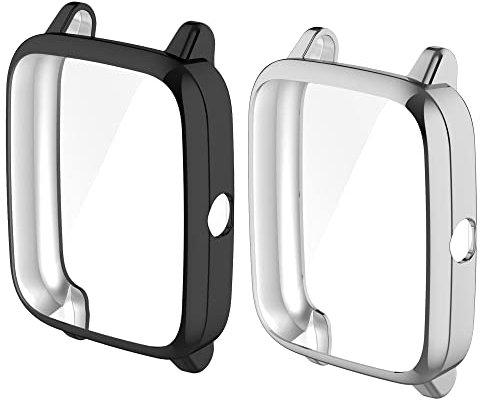 Chofit H?llen kompatibel mit ID205L/Umidigi Uwatch 3/Blackview R3 H?lle, Displayschutzfolie Folie TPU beschichtete Schutzh?lle Cover Shell f?r IP68 3,3 cm Quadratische Bildschirm (Schwarz + Silber)