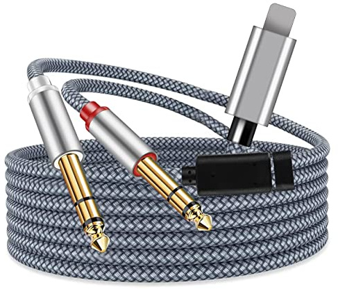 NCGGY Lighting to Dual 6.35mm 1/4 TRS Stereo Y-Cable Splitter i-Phone to Dual 1/4 inch Audio Cable Compatible iPad,i-Phone/XS/X /14/13/12/11//8/7,Amplifier,Speaker,Headphone,Mixing Console 16FT