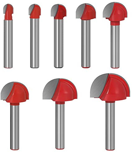 Saipor 8 unids 1/4 ''Shank Cove Core Box Router Bit Set de brocas de carburo punta redonda Fresa Madera Router Bits Juego de herramientas