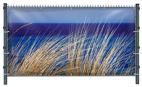 Warenfux24 Strand (3221) - Gartensichtschutz, Motivbanner, Sichtschutz Garten, Gartendeko, 251 x 83 cm, Mesh (winddurchlässig)