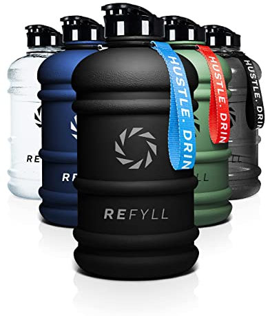 REFYLL X Trinkflasche Sport 2L - “Beast” I Leichte Wasserflasche 2 Liter für Gym, Fitness & Training I Water Jug 2200ml I Trinkflasche 2l - 100% Auslaufsicher & BPA Frei Midnight Black + Crystal Clear