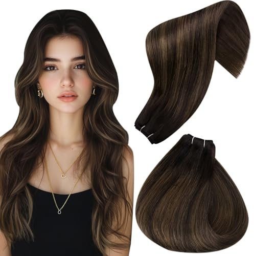 Hetto Tressen Extensions Echthaar Balayage Dunkelstes Braun to Licht Braun Weft Extensions Echthaar Sew in Remy Gerade Invisible Doppelt-Tressen Weave Haarverlängerung 80g 40 cm #2/8/2