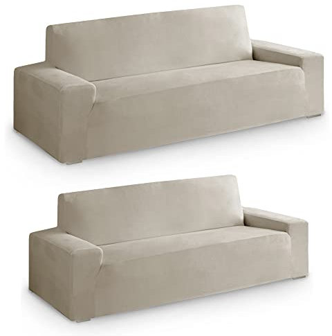 Vipalia Fundas para Sofa elasticas Terciopelo. Pack Funda de Sofa Elastica 2 plazas y 3 plazas. Protector de Sofa Suave. Cubresofas Ajustables. Lavable. Beige Set 2 Unidades 3+2 Plazas