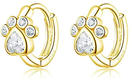 Süße Hündchen Katzen Tatzenabdruck Creolen für Damen Mädchen Sterling Silber 925 Ohrringe Zirkonia Kristall Kleine Huggie Creolen Knorpel Ohrringe