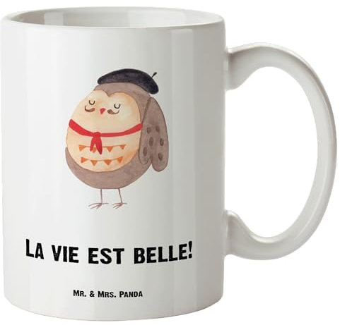 Mr. & Mrs. Panda XL Tasse Eule Frankreich - Geschenk, hibou, XL Becher, Spruch Französisch, Große Tasse, béret, Owl, XL Teetasse, Jumbo Tasse, Eulen,