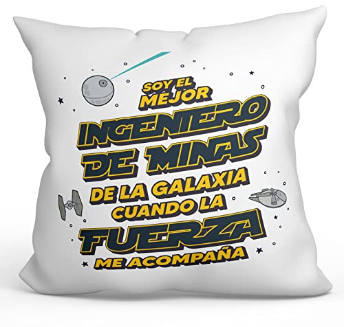 Mugffins Kissen mit Füllung mit Spruch für BERGBAUINGENIEUR - Auf Spanisch - Mejor de la Galaxia Cuando Fuerza me Acompaña - 40 x 40 cm - Lustiges Geschenk Mitarbeiter