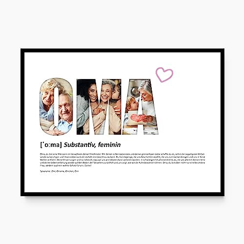 codiarts. Poster XL-Grußkarte personalisiert, mit deinen Fotos und Definition, DIN A4 Klappkarte, inkl. Umschlag, optional mit Rahmen, Fotogeschenk personalisierbar (003 OMA)