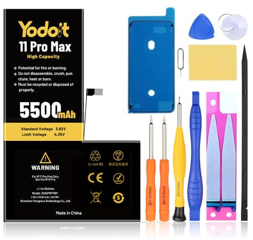 Yodoit 5500 mAh Akku für Phone 11 Pro Max, verbesserter Ersatzakku mit hoher Kapazität, 0 Zyklen für Modell A2161, A2220, A2218 mit vollständigen Reparaturwerkzeug-Kits