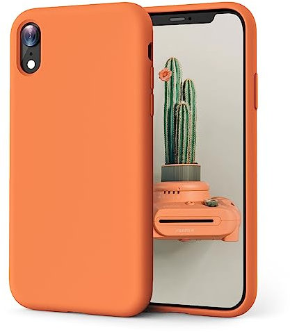 OIIAEE Silicone Case Compatible with iPhone XR Case 6.1 Inch, Soft Ultra Slim Protective Shockproof Liquid Silicone Phone Case with Anti-Scratch Microfiber Lining,Papaya Yellow