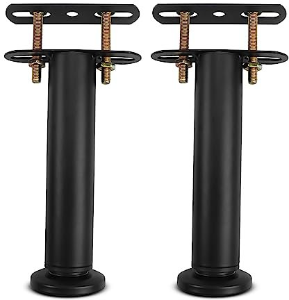 Bed Support Legs, Metal Adjustable Legs for Bed, Heavy Duty Bed Center Frame Middle Reinforce Circular Bottom Extendable Slat Support Leg for Cabinet Sofa Bed Frame Replacement Parts (Black 2 Pcs)