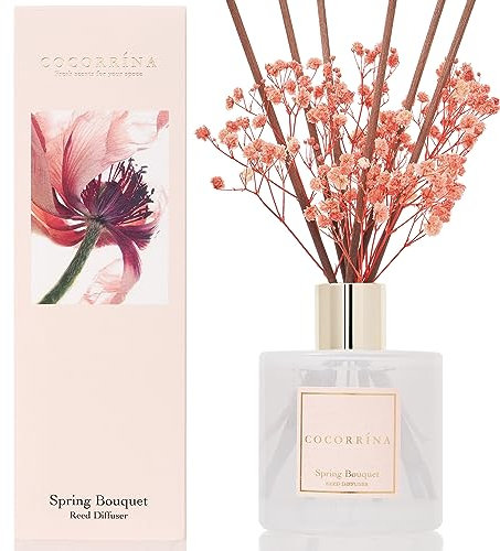 Cocorrína Raumduft Reed Diffuser mit 8 Duftstäbchen 200ml - Frühlingsstrauß, Natürlich, Langanhaltend, Home Duft ätherisches Öl Reed Diffusor für Badezimmer Regal Dekoration
