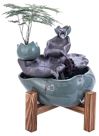 BebeXi Fuente Jardin Exterior Grande Cascada de Agua Fuente de Escritorio Fuente de Escritorio Chino Hoja de Loto Agua Corriente Fuente de Escritorio Interior
