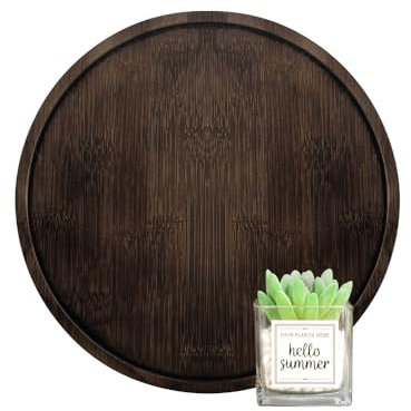 Bandeja redonda de bambú de 9.65 pulgadas, almacenamiento de joyas, decoración rústica de mesa de café, bandeja circular de madera para servir, nogal.
