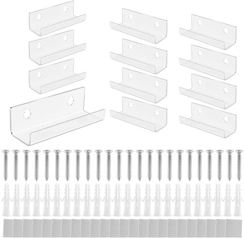 Haptufer 12 Soportes para placas acrílicas transparentes de 4 pulgadas - Soporte para exhibición de CD - Exhibición de álbum montado en la pared - Soporte de pared de vinilo - Tamaño: 10 x 3,5 x 3 cm
