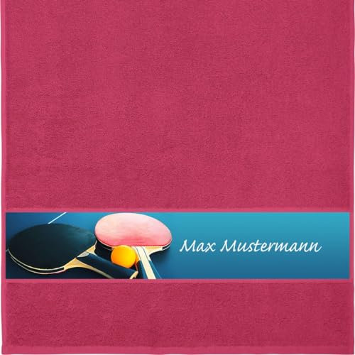 Handtuch mit Namen - personalisiert - Motiv Sport – Tischtennis - viele Farben & Motive - Dusch-Handtuch - Fuchsia - Größe 50x100 cm - persönliches Geschenk mit Wunsch-Name