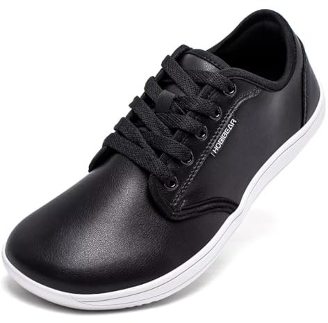 HOBIBEAR Unisex Amplia Descalzo Zapatos para Hombres Womens Minimalista Zapatillas Zero Drop Zapatos Ligeros Cómodo (Blanco y Negro,EU 43)