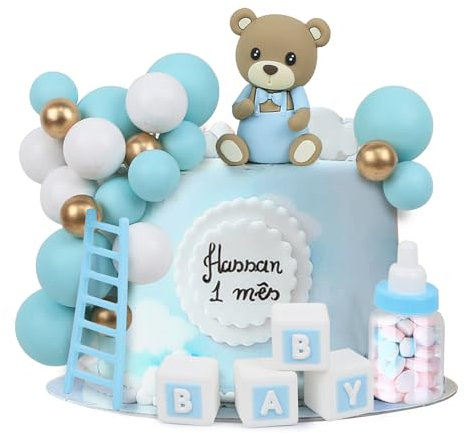 LARDUX 24 PCS Baby Shower Cake Decorations-Bear Cake Decoration DIY Cake Balls Decoration for Baby Boy Girl Birthday Party Gender Reveal Bear Baby Shower Cake Decor-Blue
