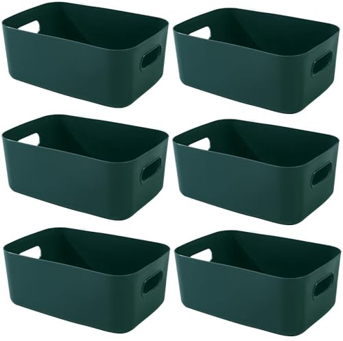 LOSYHU 6 Pcs Plastic Storage Boxes, Multiple Colors Storage Boxes with Handle Rectangular Cupboard Organiser Stackable Container Boxes Plastic Baskets for Shelves Kitchen Cupboard Home Office (Blue)