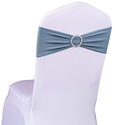 SINSSOWL 50 Stück elastische Stuhl-Schärpen, Schleifen, elastisch, staubblau, für Hochzeit, Stuhl, Schleifen, für Empfang, Party, Babyparty, Stuhlschärpen, Dekoration, Staubblau, 50 Stück