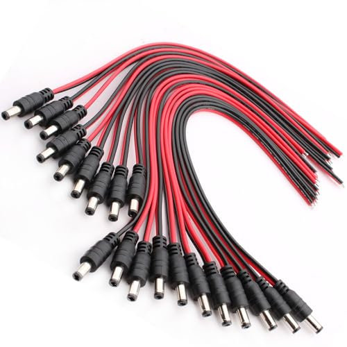 RUNCCI-YUN 20Pack 18AWG DC 12V 5A 5.5 x 2.5mm Male DC Stromkabel Pigtails,DC Power Jack Plug Adapter hohlstecker 5,5 2,5Niedervolt Steckverbinder für CCTV Sicherheit Kamera