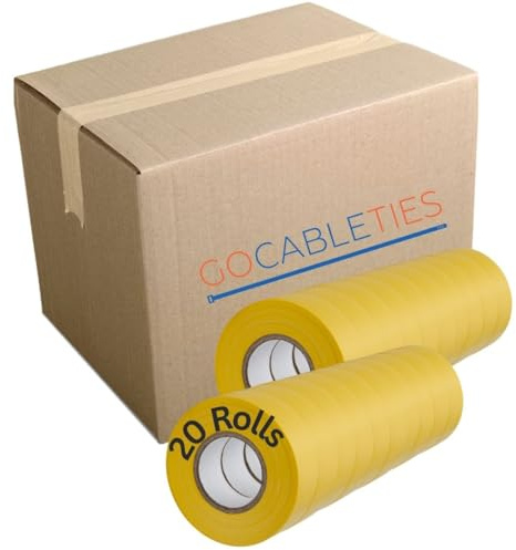 Gocableties Yellow Electrical Tape, 19mm x 20m, 20 Rolls of Strong Self-Adhesive PVC Insulation Tape for Insulating, Repairing and Protecting Electrical Wires