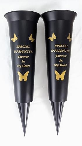 David Fischhoff Special Verse Graveside Memorial Grave Spiked Flower Vase (Daughter, 2 Pack), DF13659-Multi