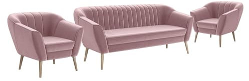 MEBLINI Mini Sofa Set 3-1-1 für Wohnzimmer - Mini Lounge für fünf Personen - Küchensofa - Sofa Klein - Sitzgarnitur - Polstergarnitur - Sofagarnituren - KAIA - 3+1+1 - Rosa Samt