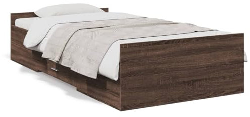 Homgoday Bettgestell mit Schubladen Braun Eichen-Optik Holzwerkstoff 193x78x40cm Model3280355