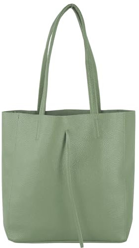 modamoda de - T253 - Ital. Henkeltasche mit Innentasche aus Leder, Farbe:Graugrün