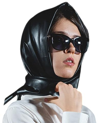 Womens Fashion Long Shawl Winter Warm Large Scarf Faux Leather Triangle Hijab Headscarf Covering Headwraps Faux Leather