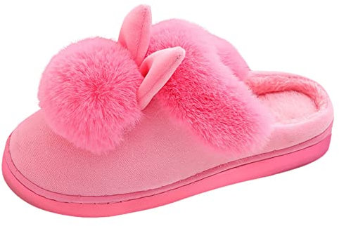 Donna Indoor Inverno Casa Coniglio Comfort Scarpa Orecchie Pelose Calzature Pantofole Morbido Donna Pantofola Donna Antiscivolo Pantofole Open Toe, rosa, 37.5 EU