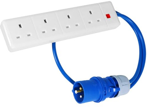 SPARES2GO 4 Gang Way Socket 16A Plug to 13A Caravan Motorhome Camping Hook Up Power Extension Lead (1 Metre)