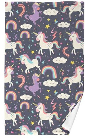 CHIFIGNO Serviettes à main en coton avec licornes mignonnes et arcs-en-ciel pour invités, serviettes de salle de bain, cuisine, gants de toilette doux, 40,6 x 71,1 cm