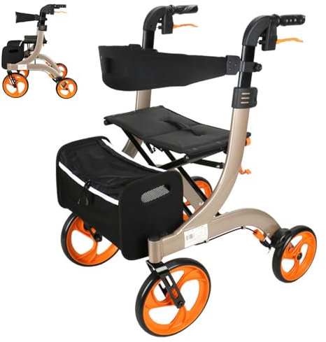 Leichter, zusammenklappbarer elektrischer Rollstuhl, automatischer Rollstuhl, motorisierter, zusammenklappbarer Rollator, Doppelbremsen, geeignet für ältere und behinderte Menschen,ChampagneColor