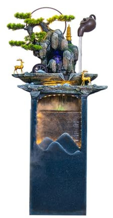 guiling-1986 Fontana Giardino Fontana da Terra con teiera sospesa e Pino simulato, Fontana Decorativa a ricircolo dell'Acqua Interna for Soggiorno Fontana Esterno