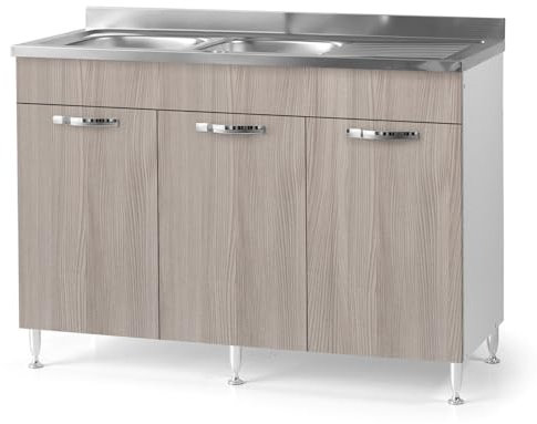 REDÒKASA Sottolavello per cucina componibile da 120 cm con tre ante, realizzata in legno 100% MADE IN ITALY (Con Lavello Vasche a Sinistra, Olmo)