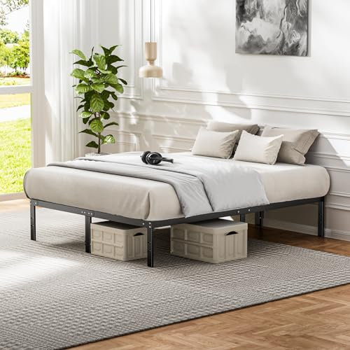 Sweetcrispy Bett 160x200, Bettgestell aus Metall, Modern Jugendbett mit Lattenrost, Höhe 35 cm mit Stauraum unter dem Bett, Doppelbett, Schwarz