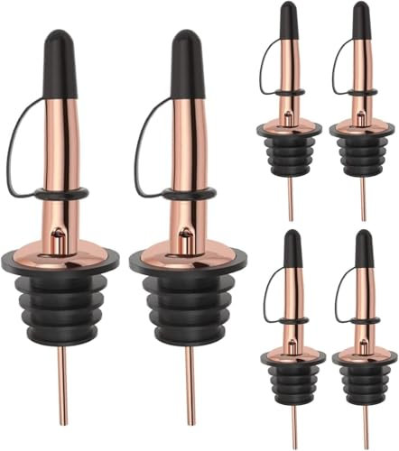 Pafusen 6 Stück Olivenöl Ausgießer mit Verschluss, Ausgießers für ölflaschen, Spirituosen-Ausgießer für Wein Schnaps öl Kaffee Sirup Essig (Roségold, ausgiesser mit verschlussmit)