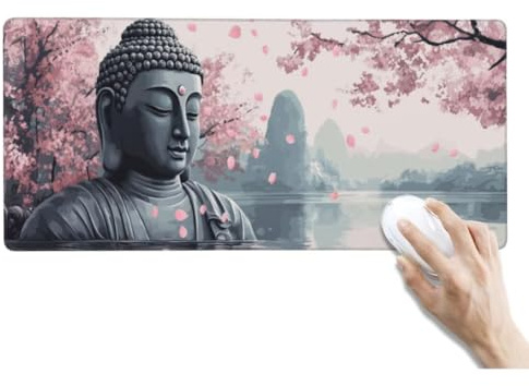Tapis de Souris Cerise Fleur Tapis de Souris XXL, Extra Grand Tapis Souris Gamer XXL Tapis de Souris Gaming Mouse Pad avec Base Atidérapante pour Maison/Bureau/Gamer (800 x 400 x 3 mm, Bouddha Zen)